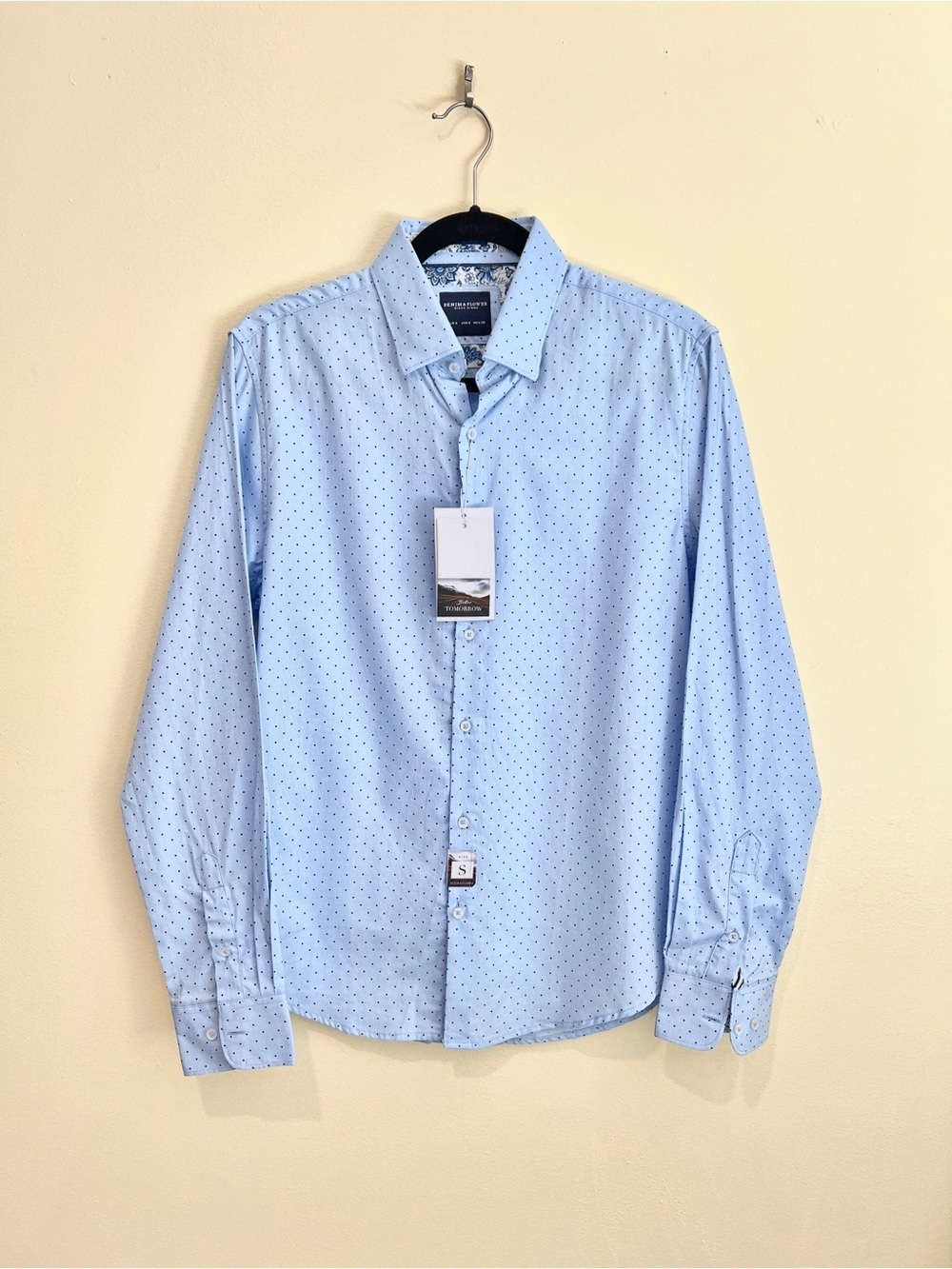 Denim & Flower Dress Shirt Men’s Size Small Light Blue Micro-Dot Business Casual